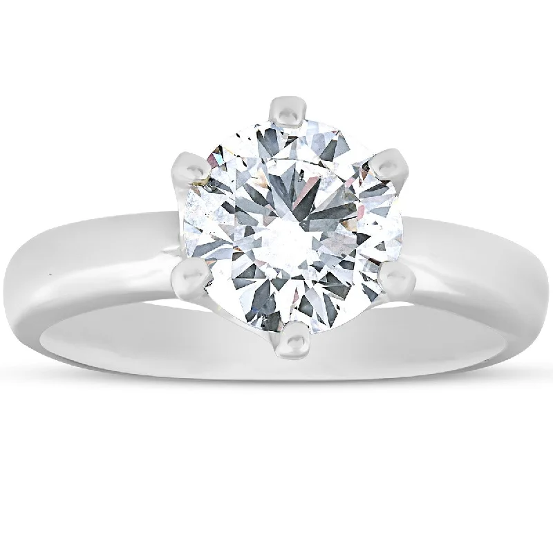 Ladies three-stone engagement rings-1 3/4 Ct Diamond Solitaire Engagement Ring 14k White Gold 6-Prong Clarity Enhanced