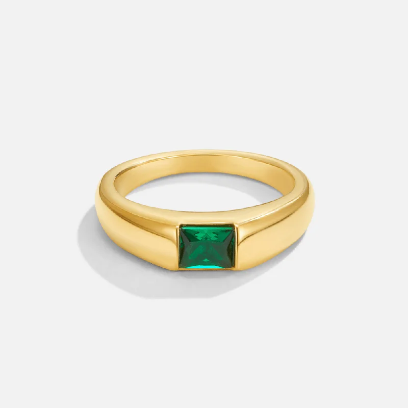 Ladies signet ring-Ember Gold & Emerald Ring