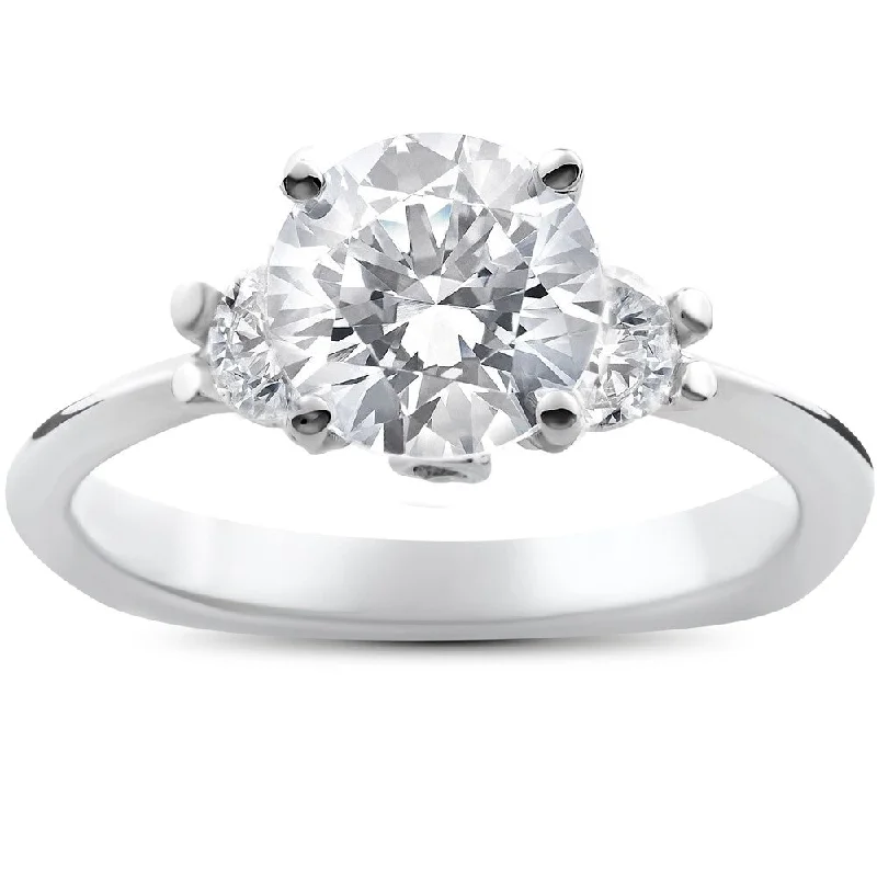 Ladies traditional engagement rings-14k White Gold 1 3/8ct TDW Diamond Three Stone Round Brilliant Cut Engagement Ring