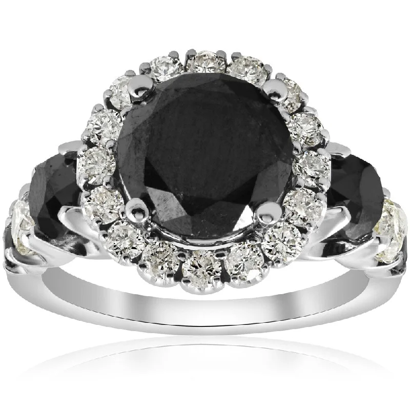 Ladies engagement rings with colored stones-14k White Gold 5 ct TDW Black & White Diamond Halo Engagement Ring (I/J, I1-I2)