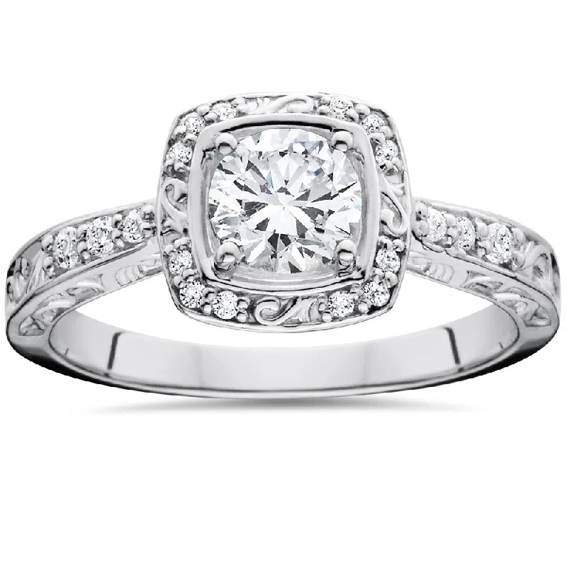 Ladies stackable engagement rings-14k White Gold 7/8 ct TDW Sculptural Diamond Engagement Ring - White H-I - White H-I