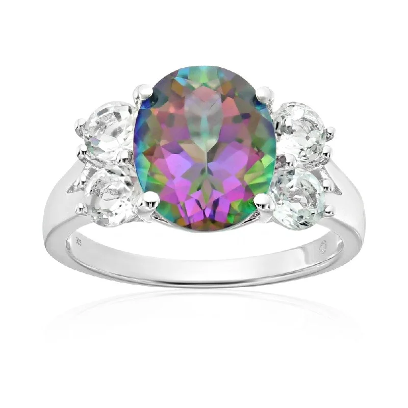 Ladies engagement rings with baguette diamonds-Sterling Silver Mystic Topaz Solitaire Engagement Ring, Size 7 - Green