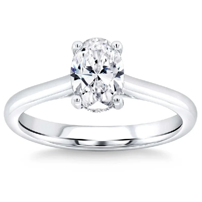 Ladies multi-stone engagement rings-G/VVS 1.30Ct Oval Diamond Solitaire Engagement Ring in White Gold Lab Grown