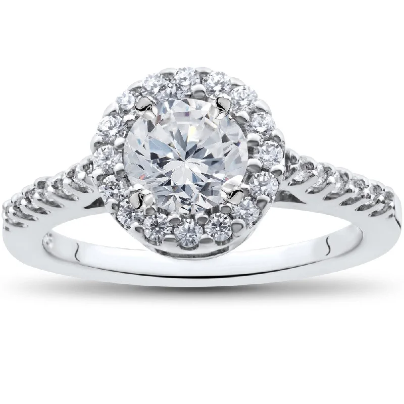 Ladies unique engagement rings with stones-14K White Gold 1 1/2 ct TDW Diamond Clarity Enhanced Halo Engagement Ring