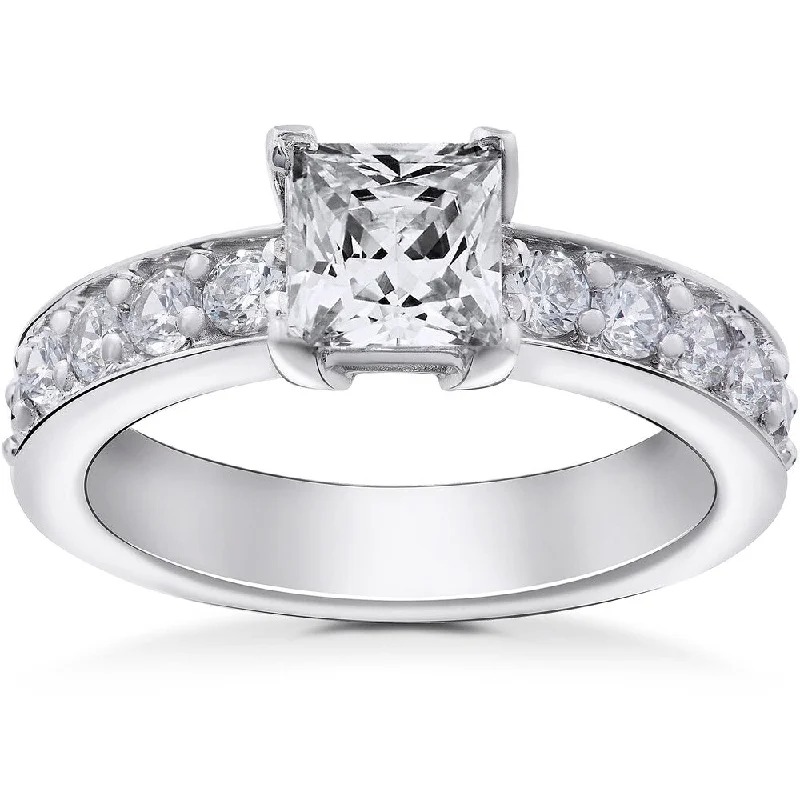 Ladies white gold engagement rings-14k White Gold 2 ct TDW Princess Cut Clarity Enhanced Diamond Engagement Ring