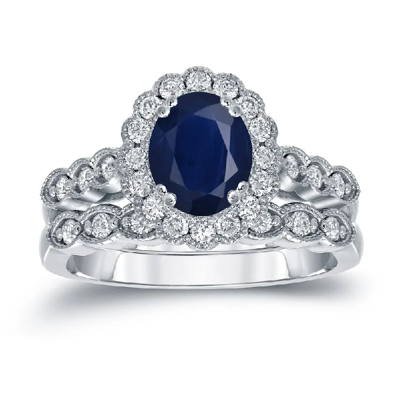 Ladies classic engagement rings-Auriya Platinum 1 1/2ctw Oval Blue Sapphire & Diamond Engagement Ring Set 3/5ctw