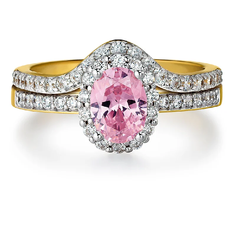 Ladies opal ring-Pink Cincature Ring Set