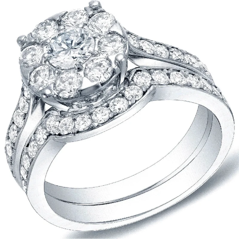 Ladies cushion cut engagement rings-Auriya 14k Gold 1 3/5ctw Halo Diamond Engagement Ring Set