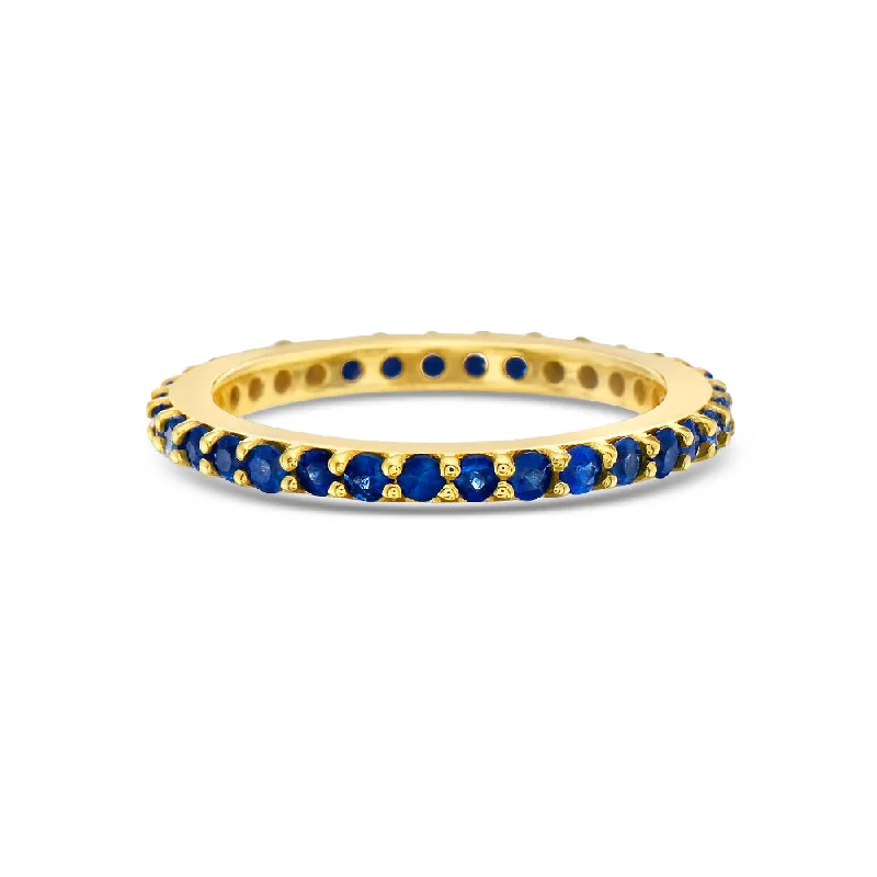 Ladies silver engagement ring-Blue Sapphire Eternity Band Ring (1.25 ct.) 4-Prongs Setting in 14K Gold