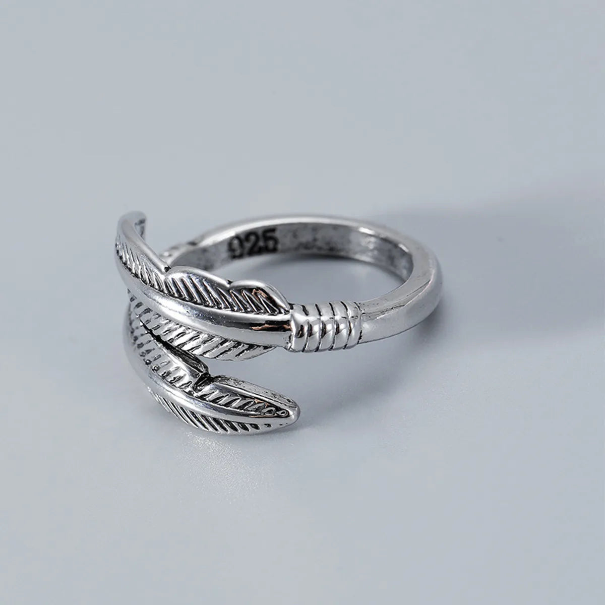 Ladies silver engagement ring-Simple Feather Adjustable Ring Wholesale