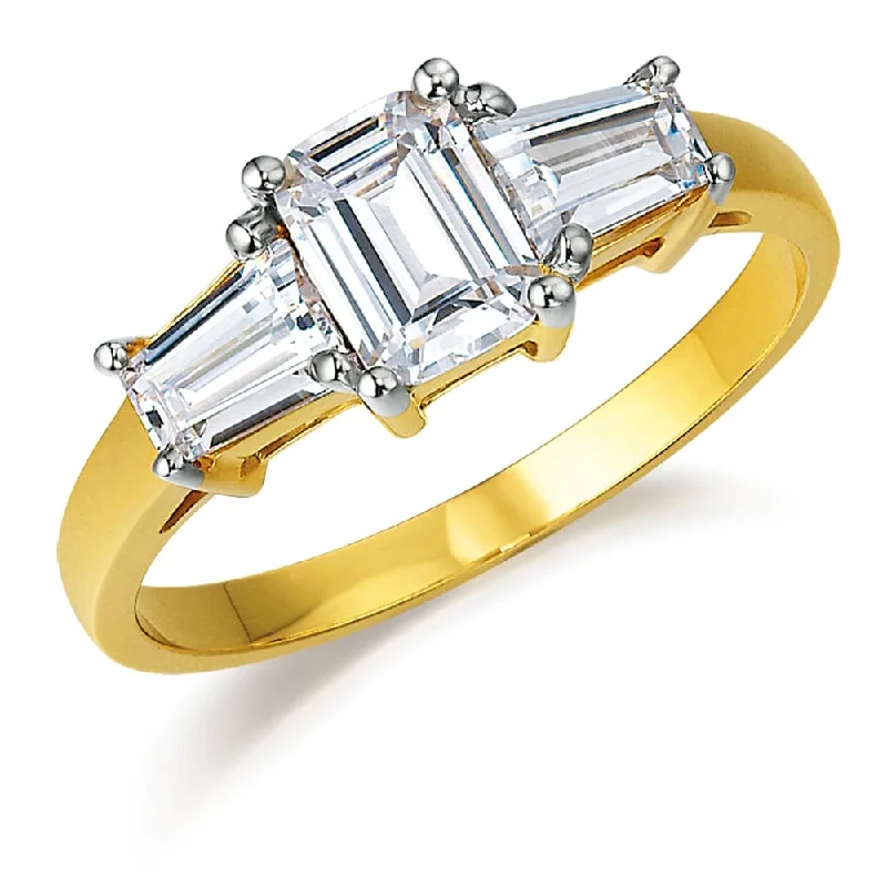 Ladies antique wedding ring-Emerald Cut Trilogy Ring